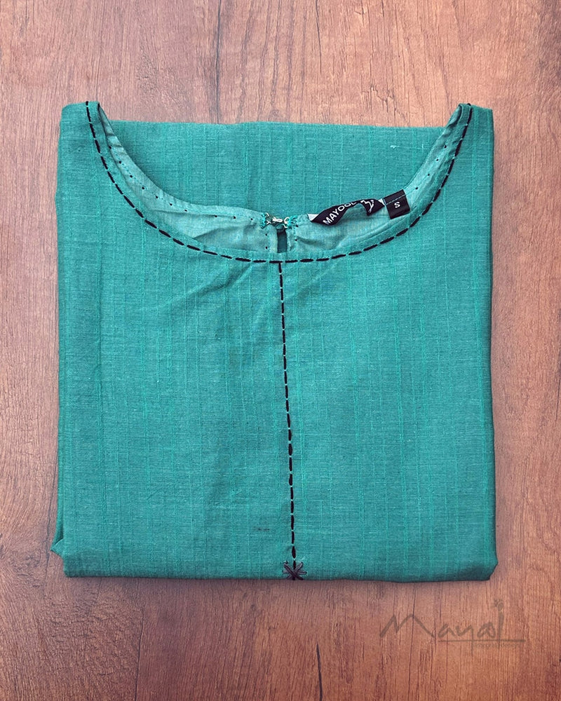 Aqua Blue Cotton Kurta With Minimal Embroidery
