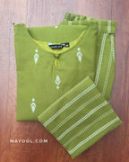 Avocado Green Jamdani Cotton Kurta