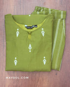 Avocado Green Jamdani Cotton Kurta
