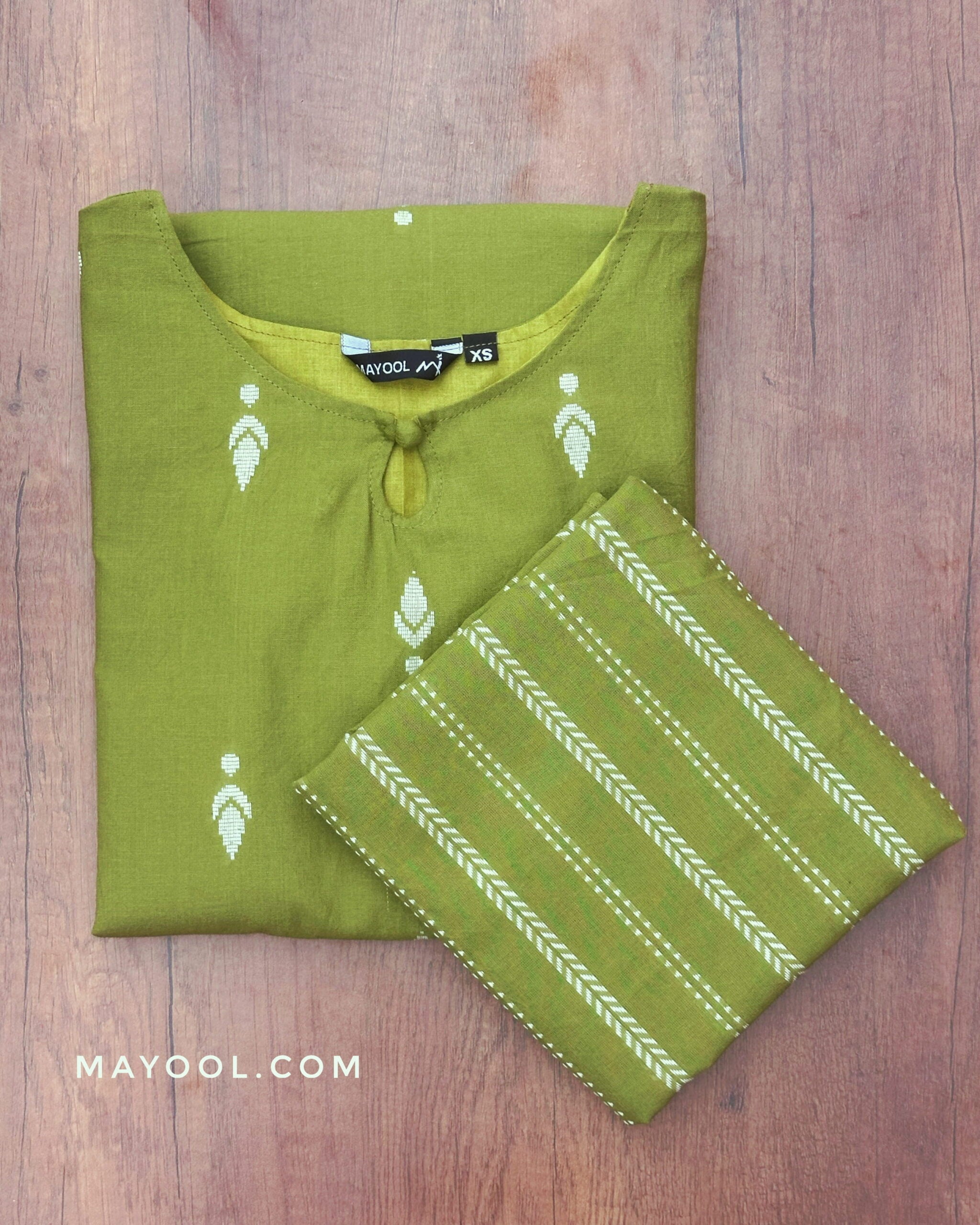 Avocado Green Jamdani Cotton Kurta
