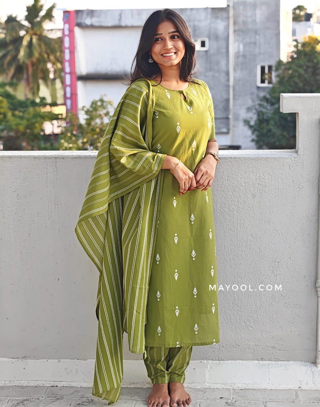 Avocado Green Jamdani Cotton Kurta