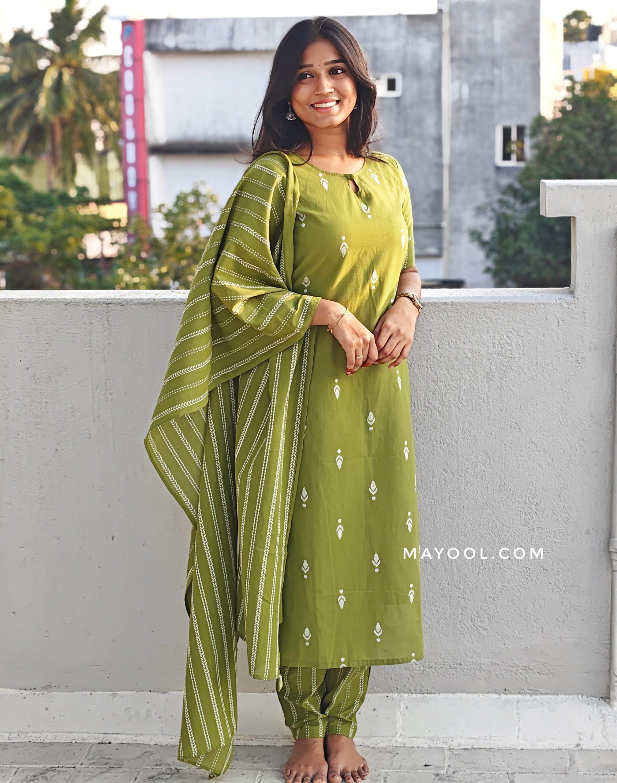 Avocado Green Jamdani Cotton Kurta