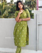 Avocado Green Jamdani Cotton Kurta