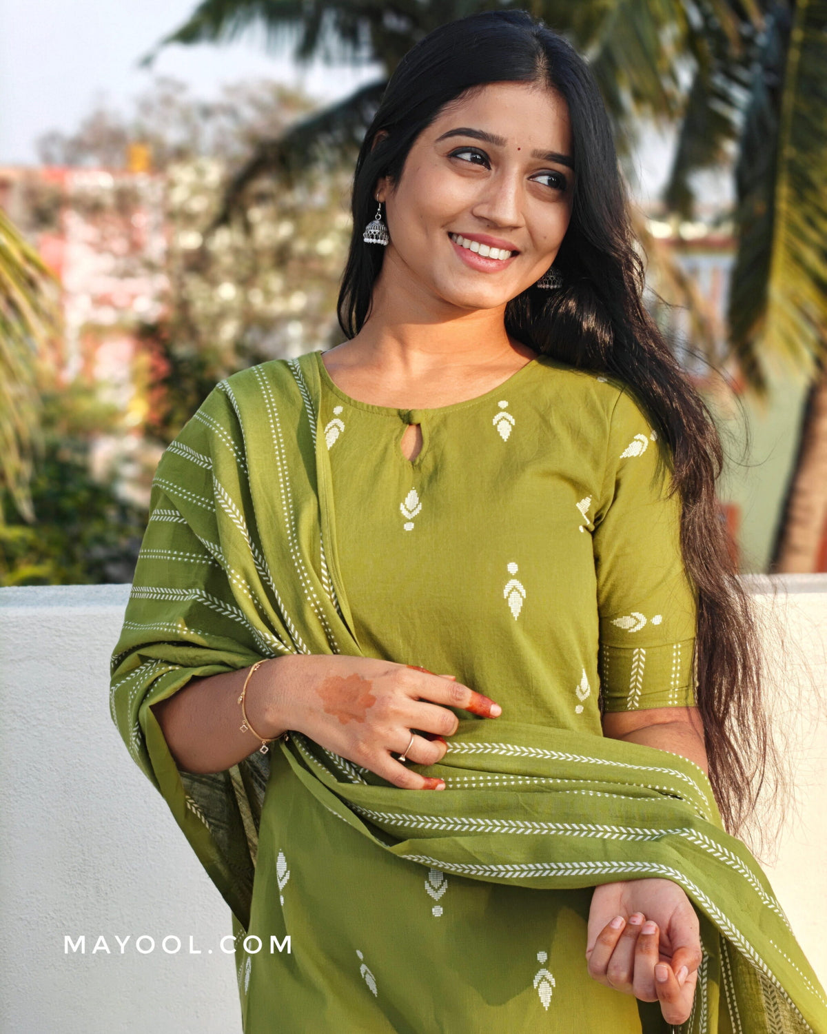 Avocado Green Jamdani Cotton Kurta