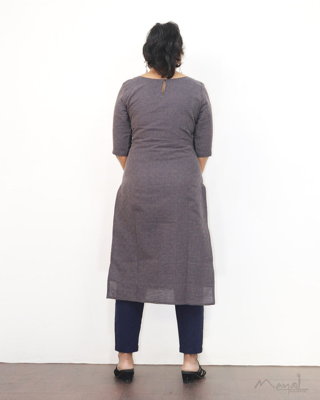 Dark Blue Self Design Jacquard Cotton Kurta