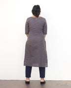 Dark Blue Self Design Jacquard Cotton Kurta