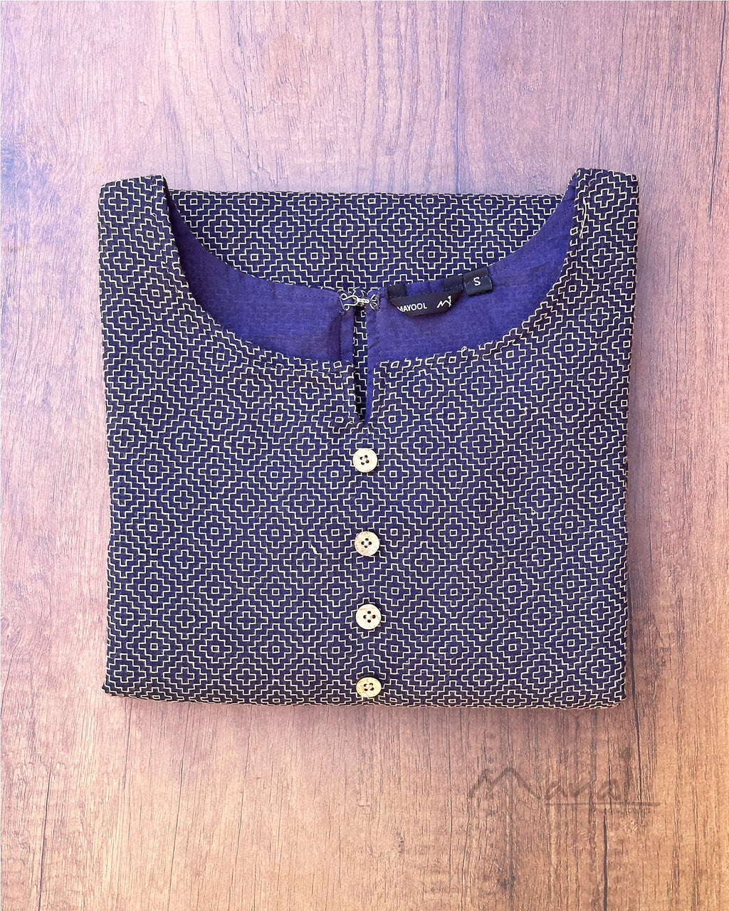 Dark Blue Self Design Jacquard Cotton Kurta