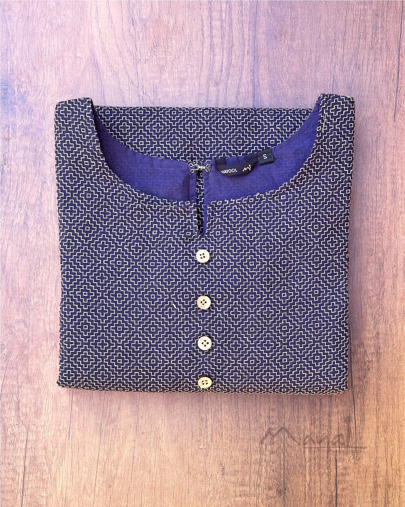 Dark Blue Self Design Jacquard Cotton Kurta