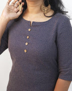 Dark Blue Self Design Jacquard Cotton Kurta