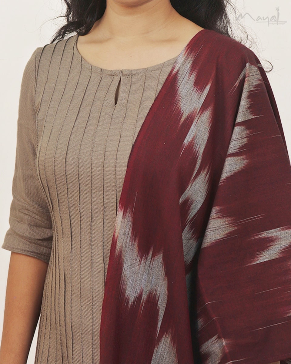 Beige Pintuck Solid Kurta