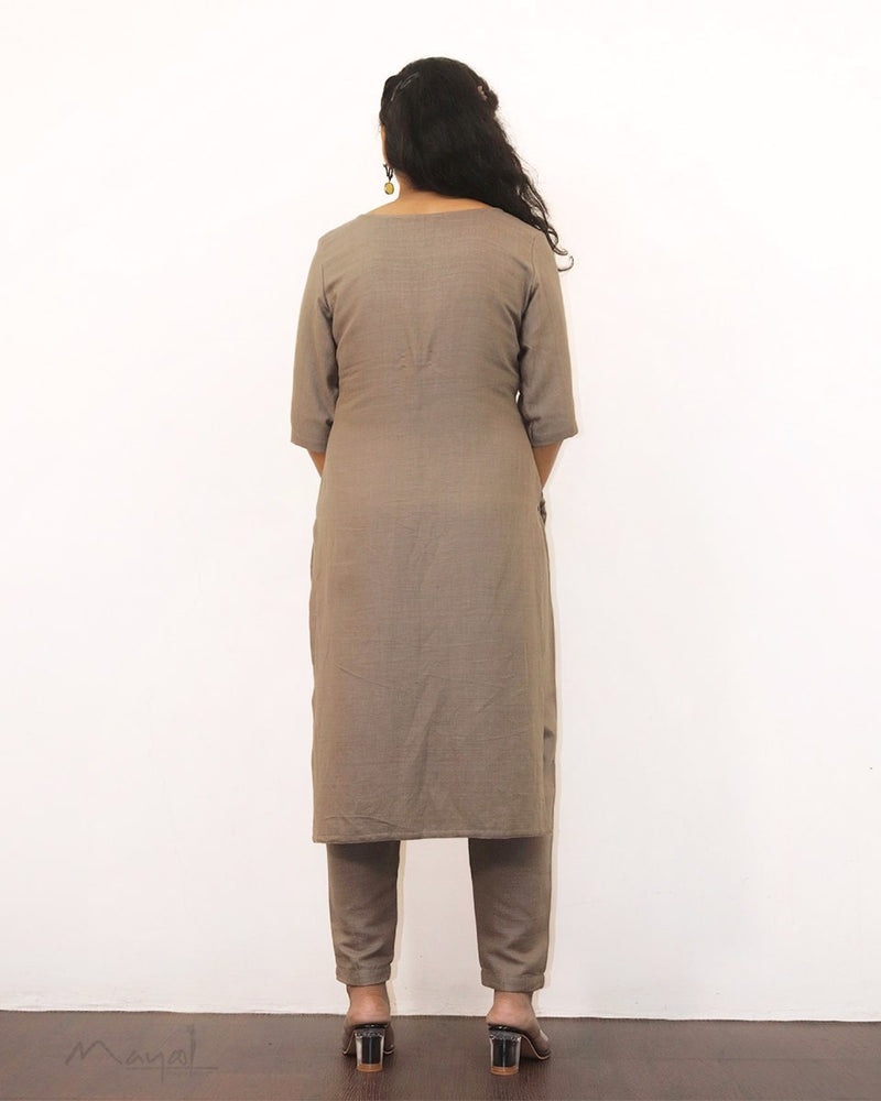 Beige Pintuck Solid Kurta