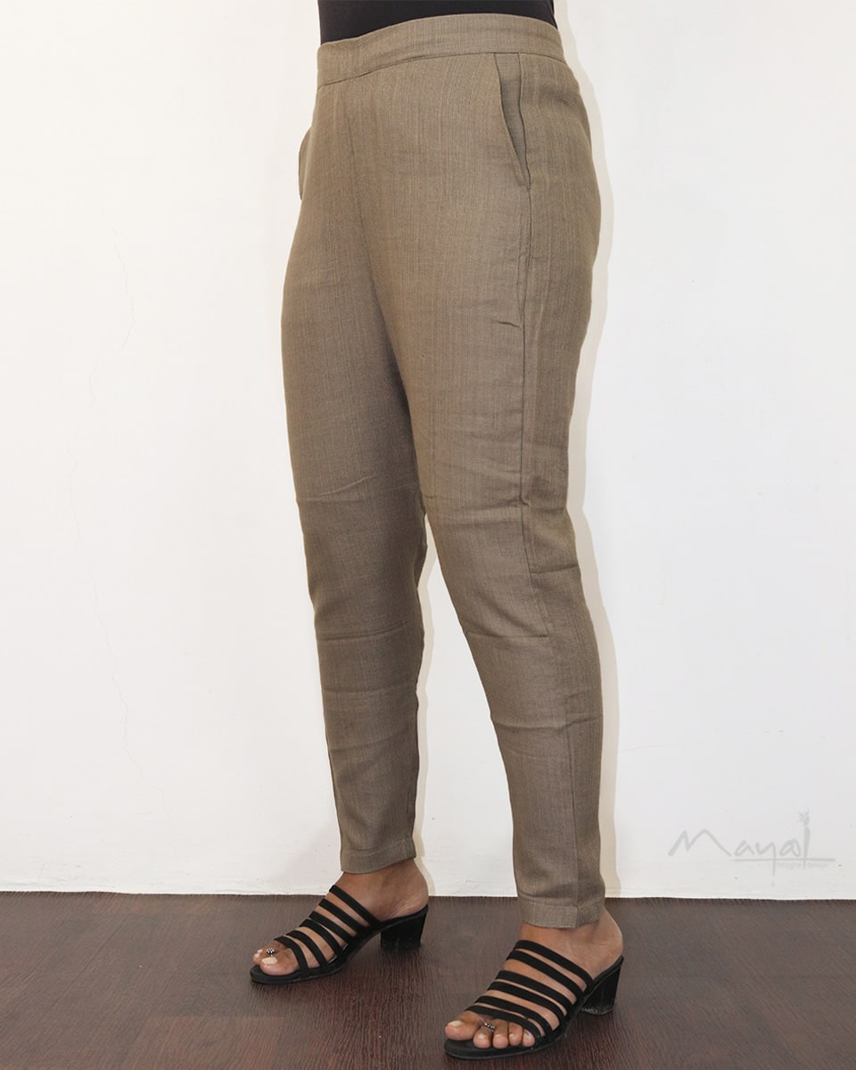Beige Cotton Formal Fit Pant