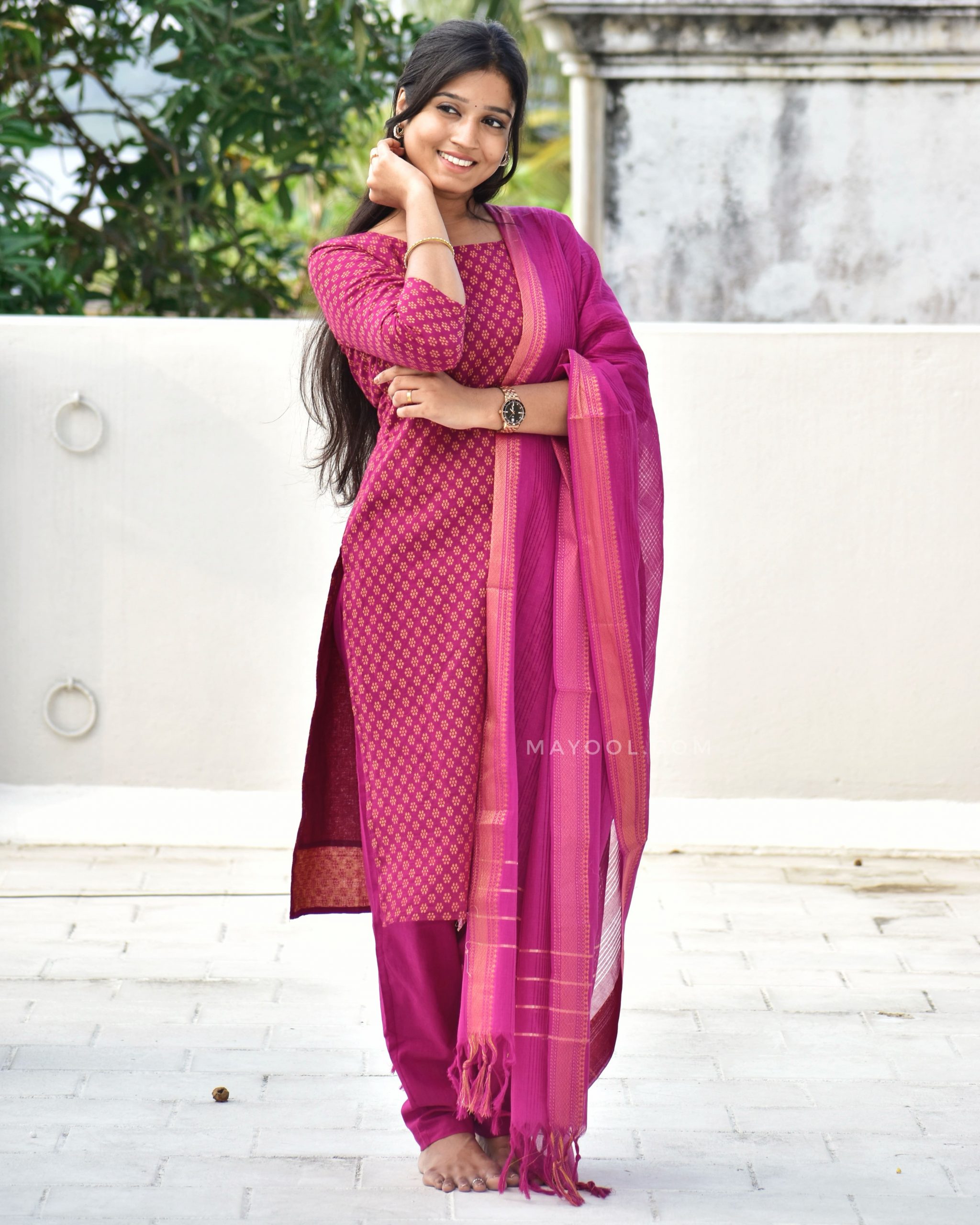 Berry Pink Jacquard Cotton Kurta