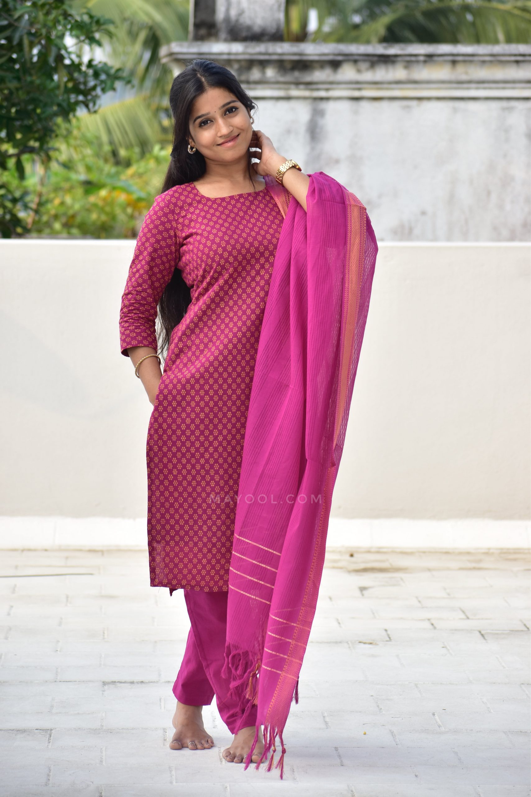 Berry Pink Jacquard Cotton Kurta