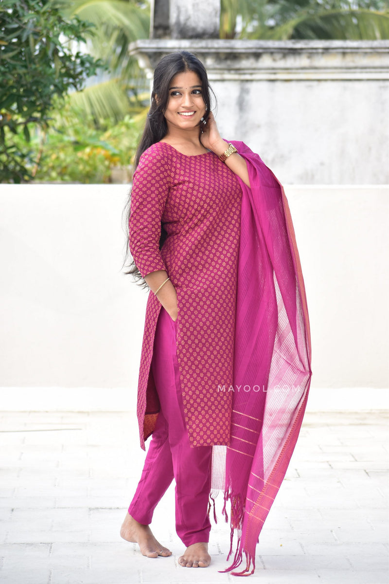 Berry Pink Jacquard Cotton Kurta