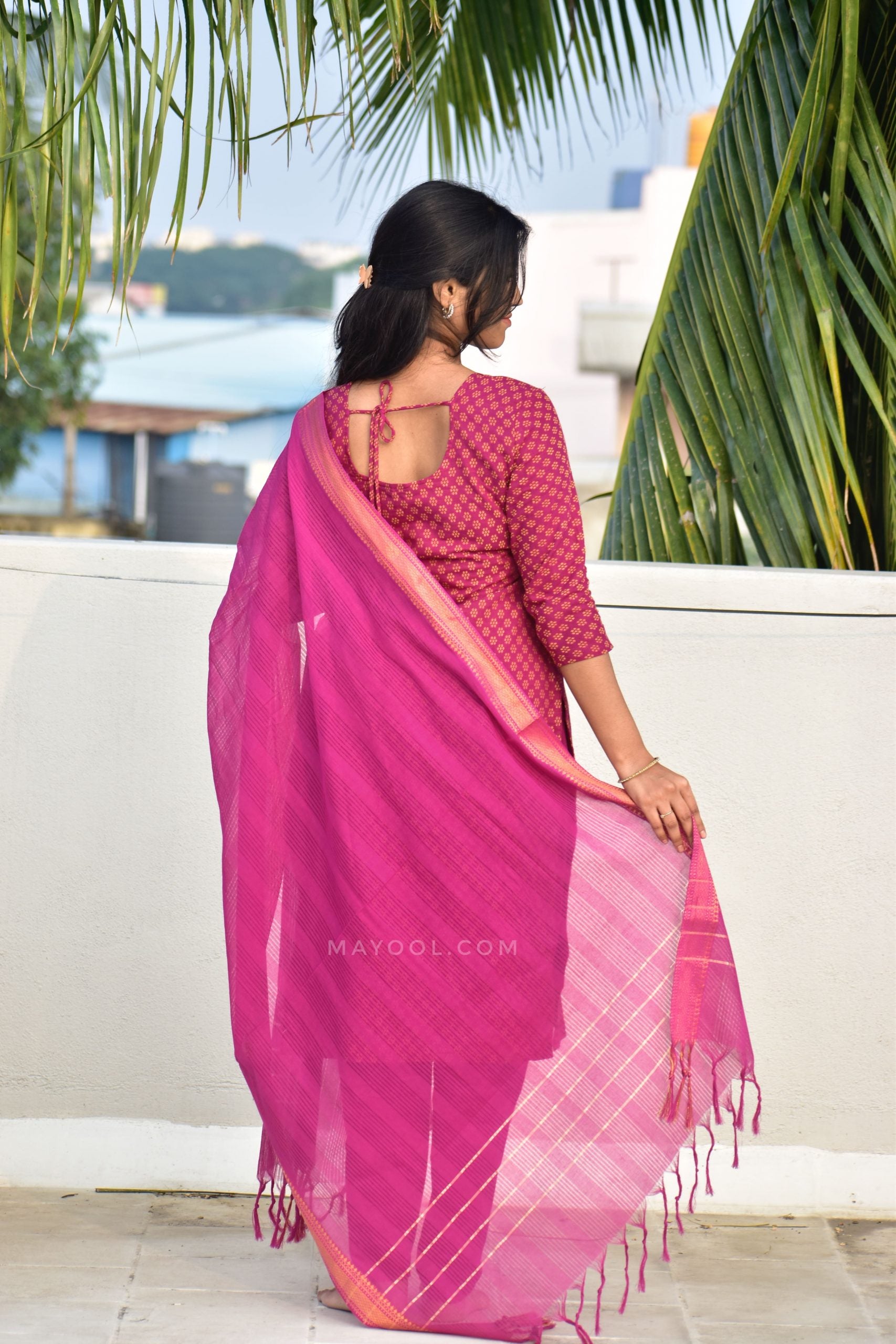 Berry Pink Jacquard Cotton Kurta