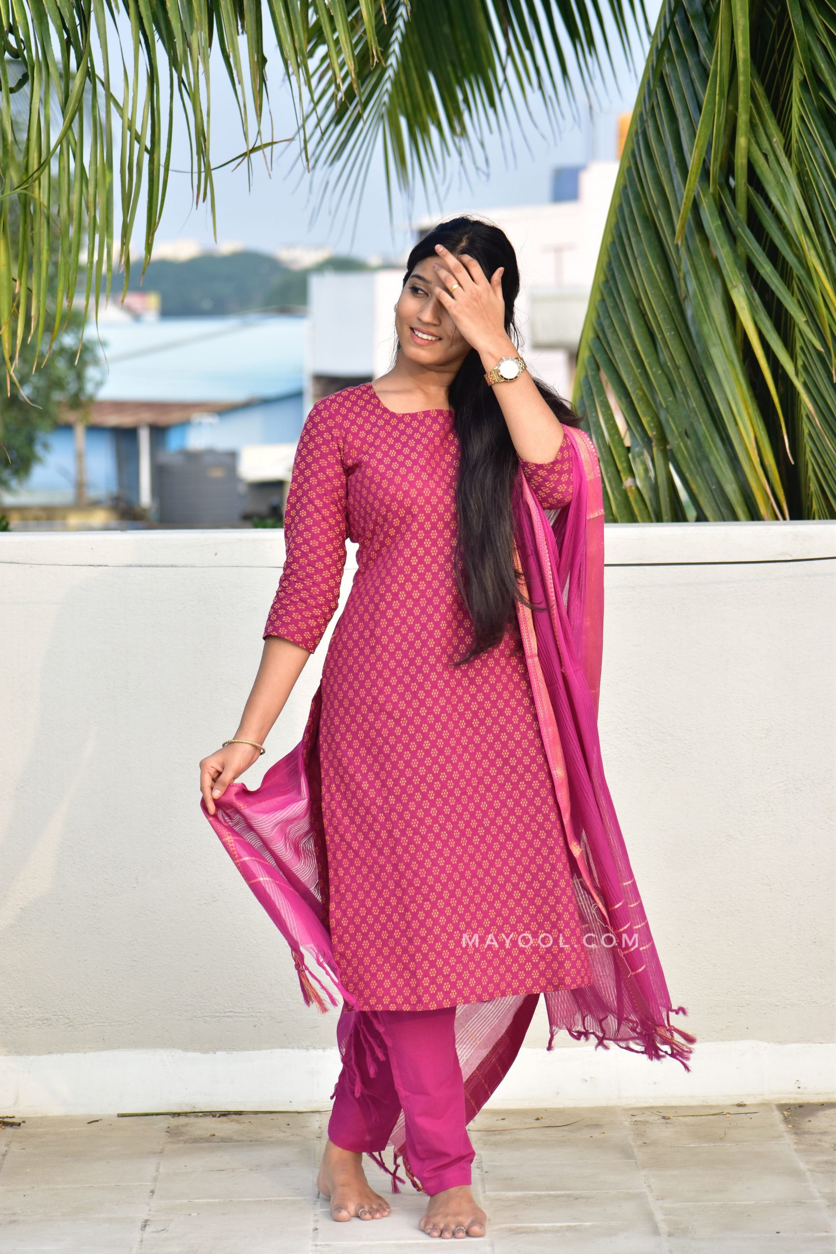Berry Pink Jacquard Cotton Kurta