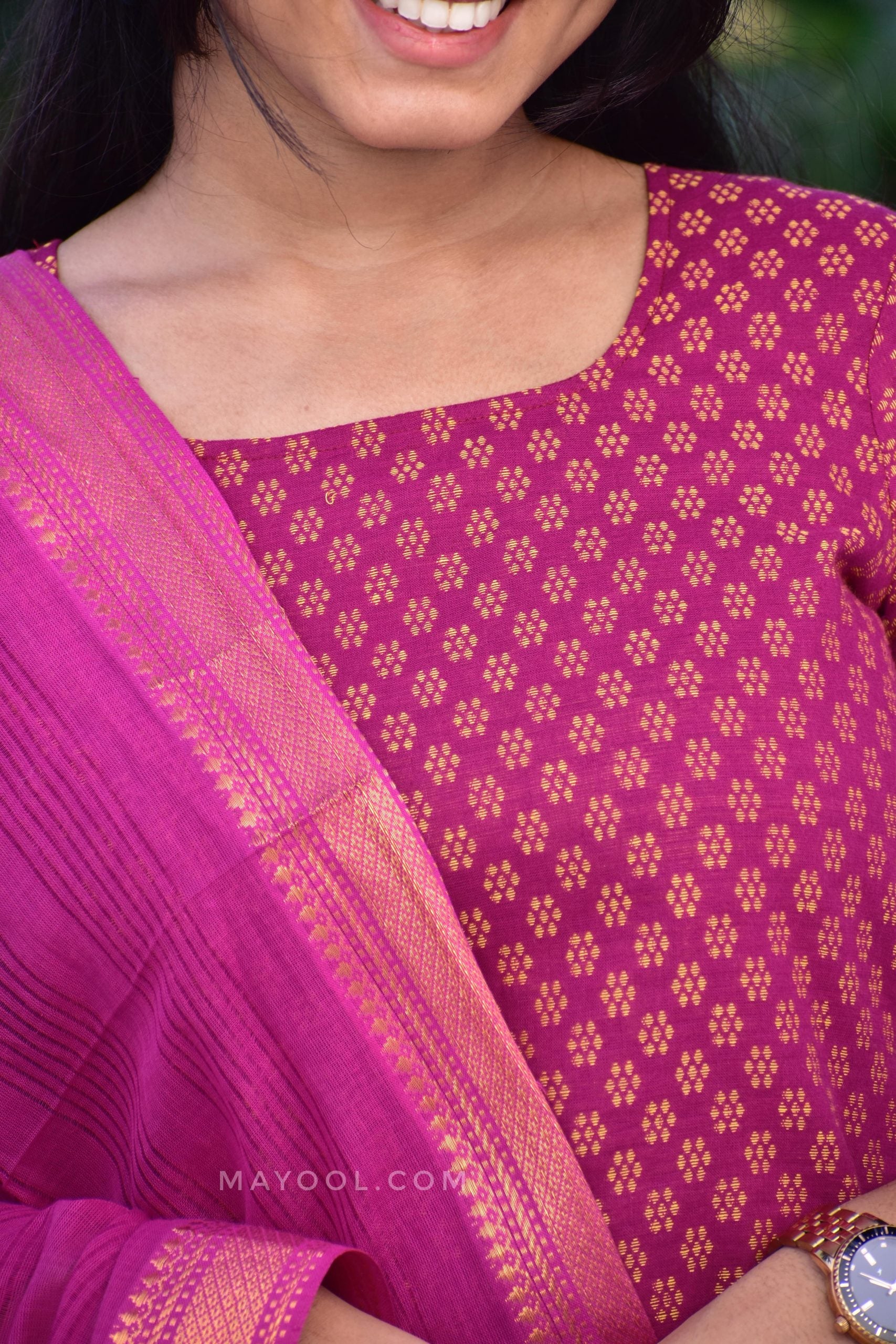 Berry Pink Jacquard Cotton Kurta