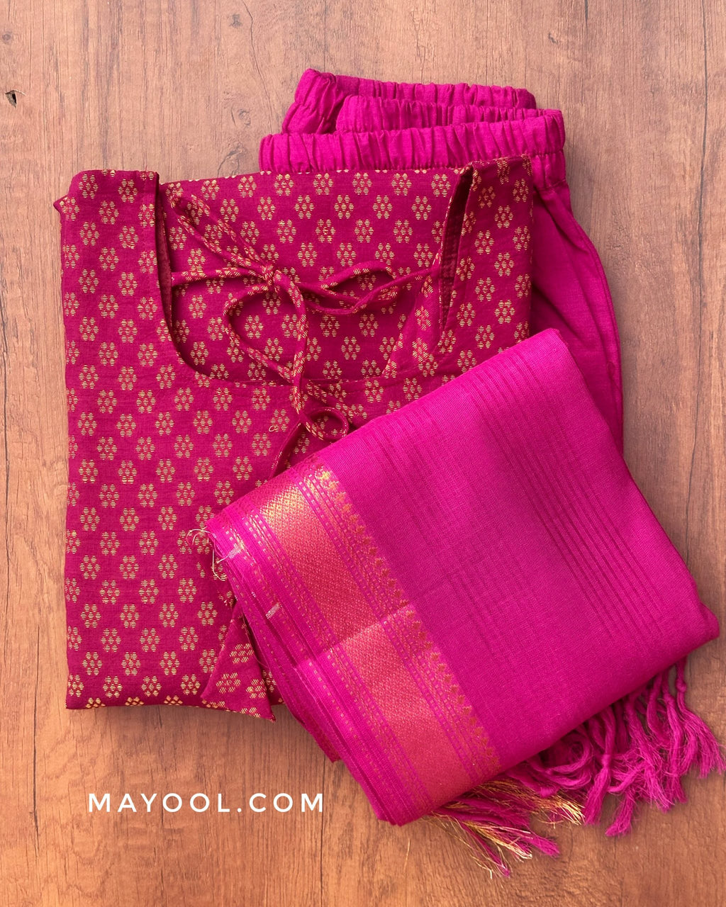 Berry Pink Jacquard Cotton Kurta