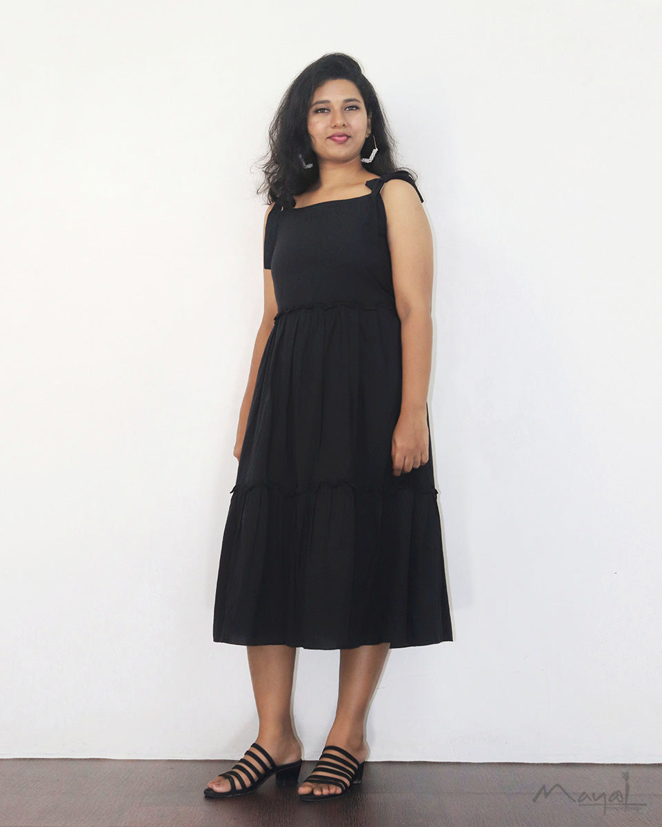 Black Cotton Fit and Flare Dresses