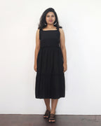 Black Cotton Fit And Flare Dresses With Overcoat