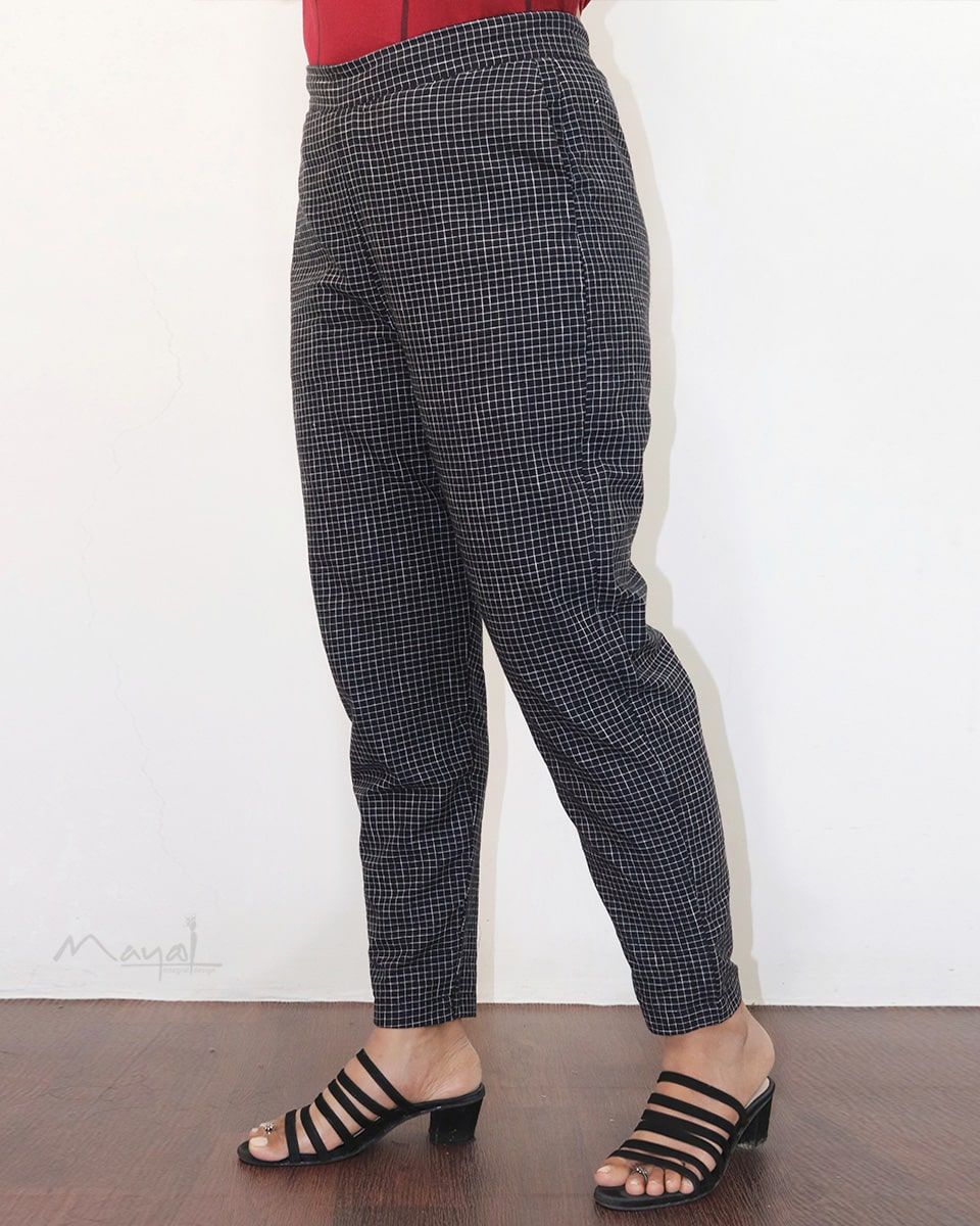 Black Checks Cotton Formal Fit Pant