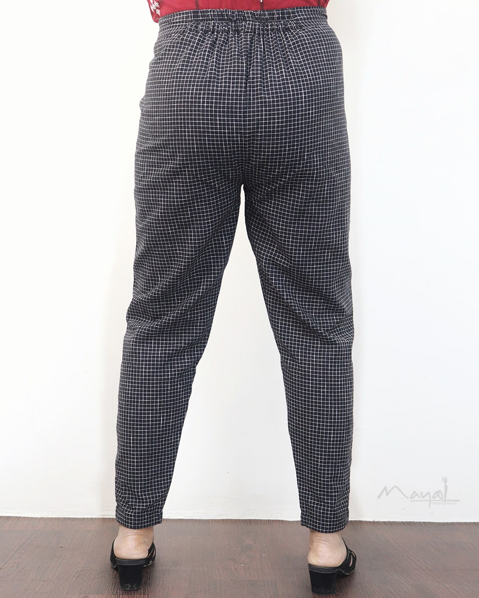 Black Checks Cotton Formal Fit Pant