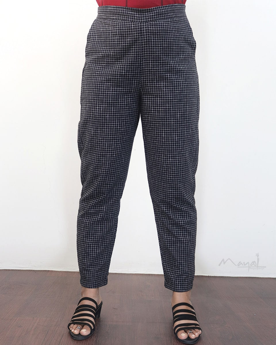 Black Checks Cotton Formal Fit Pant