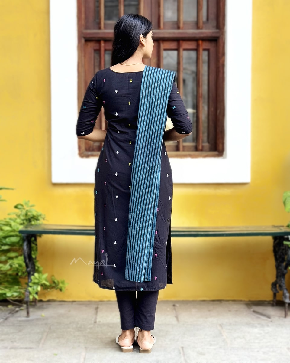 Black Multicolour Cotton Kurta