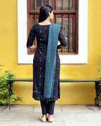 Black Multicolour Cotton Kurta