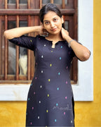 Black Multicolour Cotton Kurta