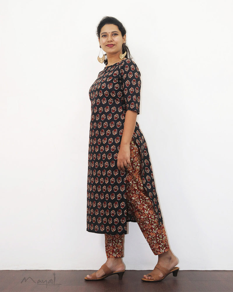 Black Printed Cotton Kurta