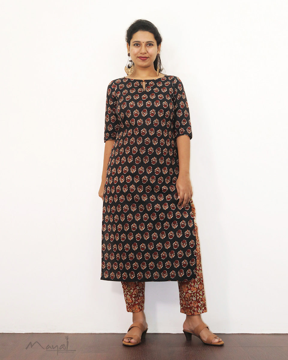 Black Printed Cotton Kurta