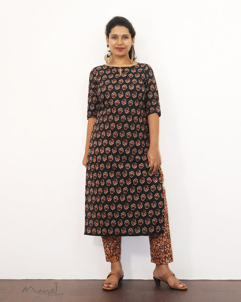 Black Printed Cotton Kurta
