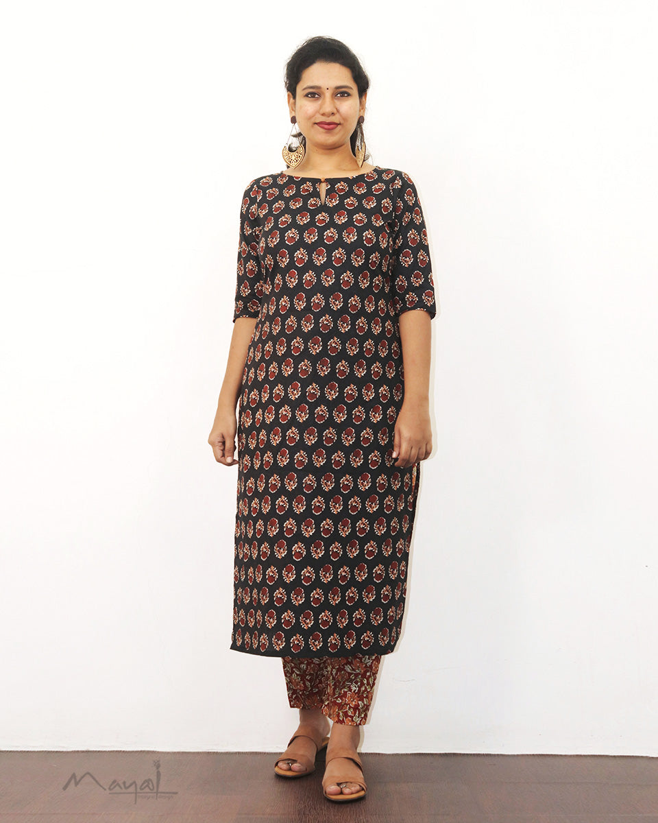 Black Printed Cotton Kurta