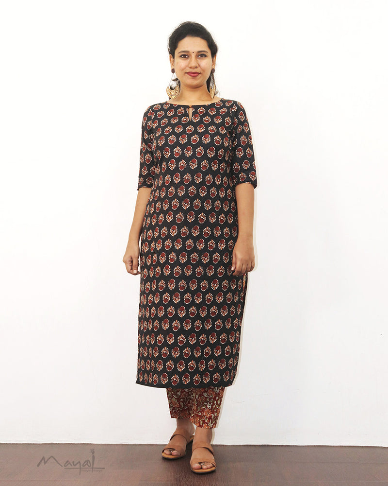 Black Printed Cotton Kurta