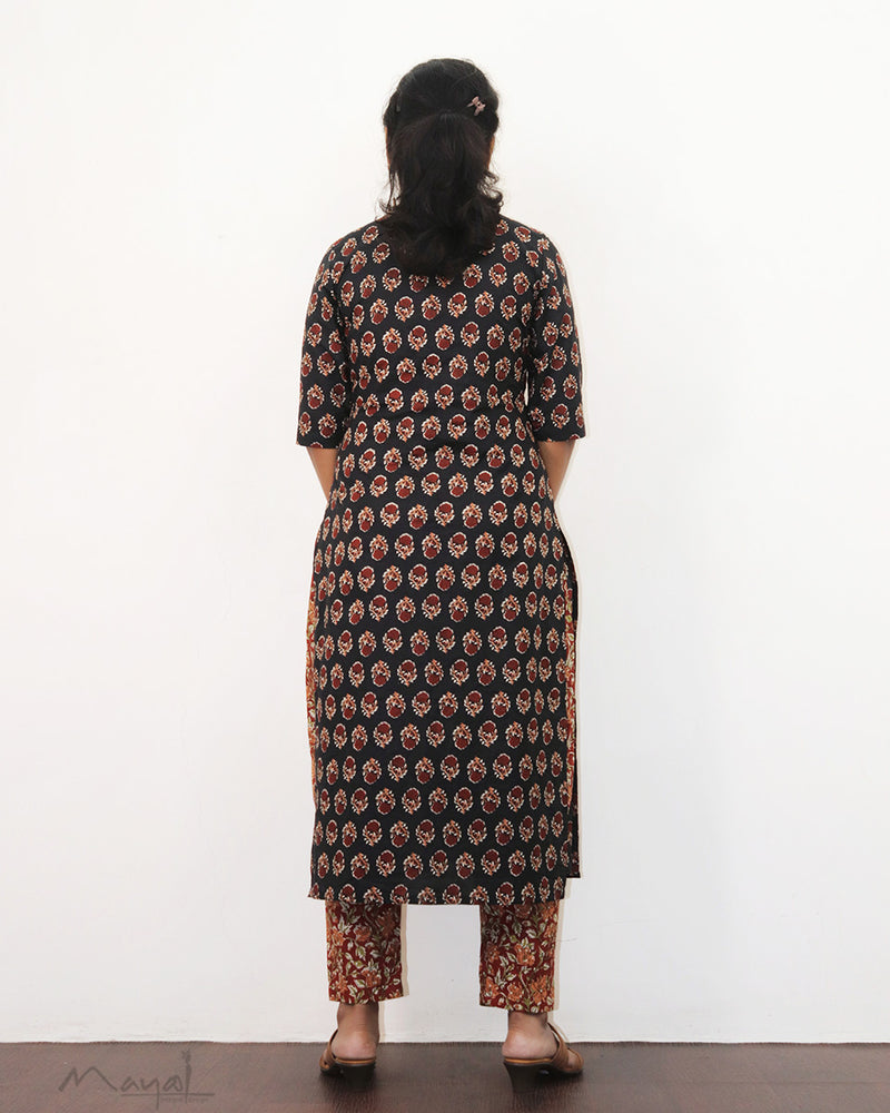 Black Printed Cotton Kurta