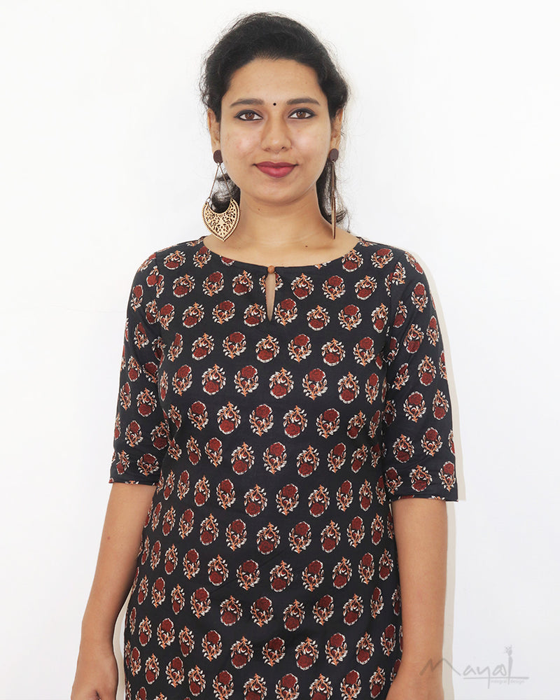 Black Printed Cotton Kurta