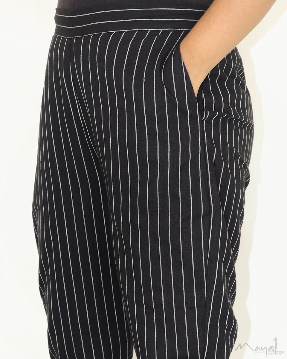 Black Stripe Cotton Formal Fit Pant