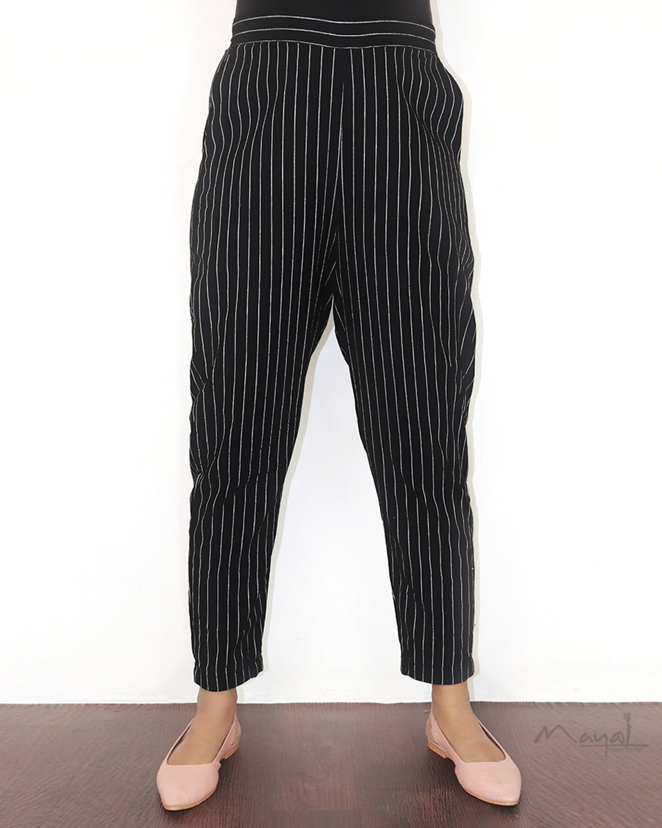 Black Stripe Cotton Formal Fit Pant