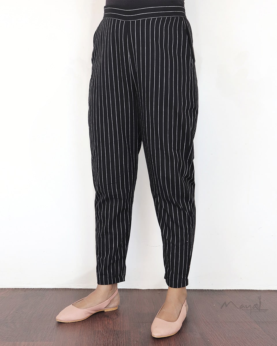 Black Stripe Cotton Formal Fit Pant