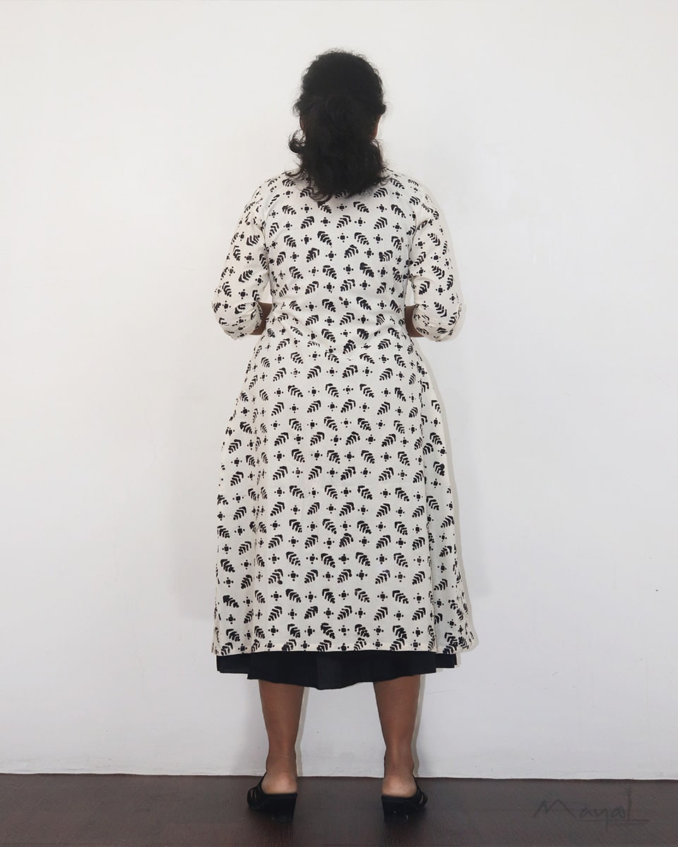 Black Cotton Fit And Flare Dresses With Overcoat