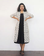 Black Cotton Fit And Flare Dresses With Overcoat