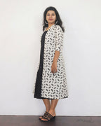 Black Cotton Fit And Flare Dresses With Overcoat