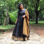 Black Chettinad Cotton Full Gown With Dupatta