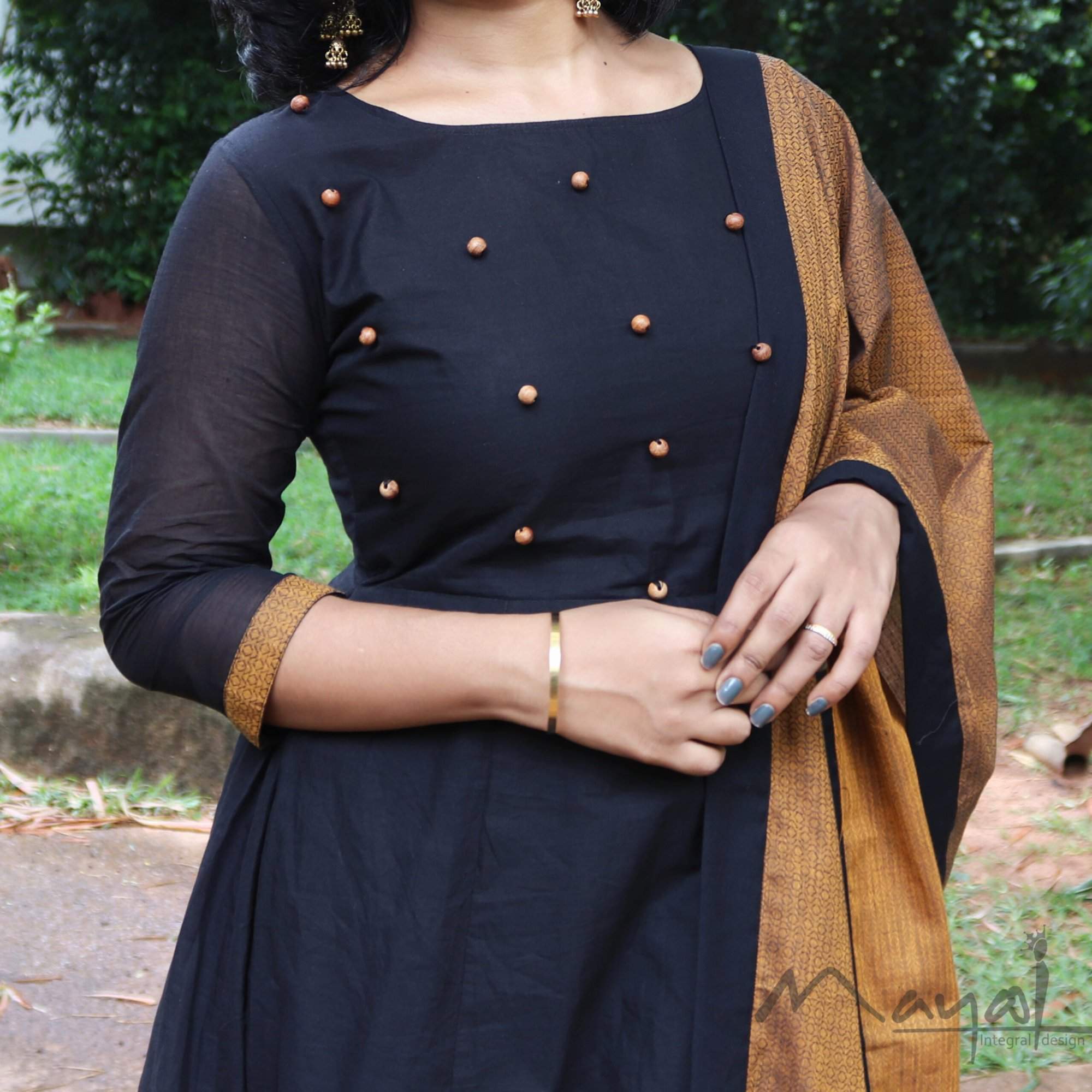 Black Chettinad Cotton Full Gown (Top Only)