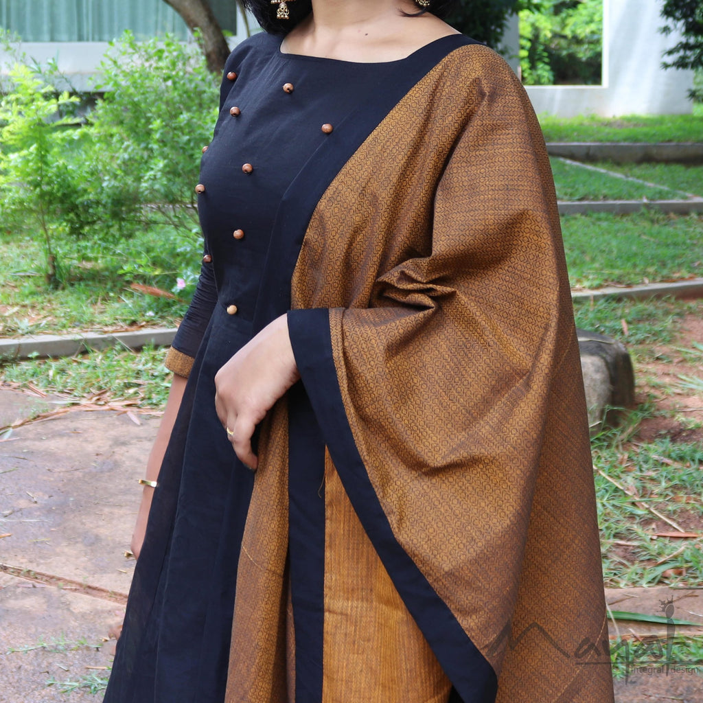 Black Chettinad Cotton Full Gown With Dupatta