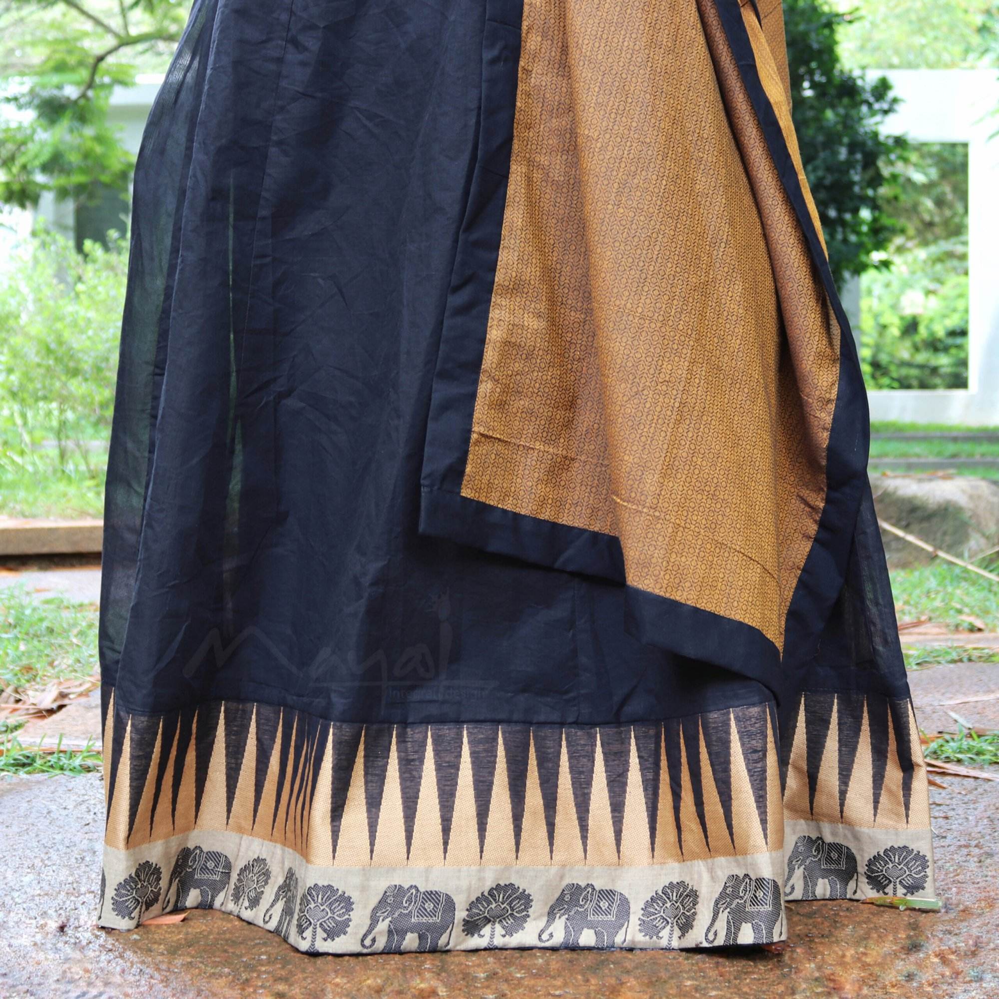 Black Chettinad Cotton Full Gown With Dupatta
