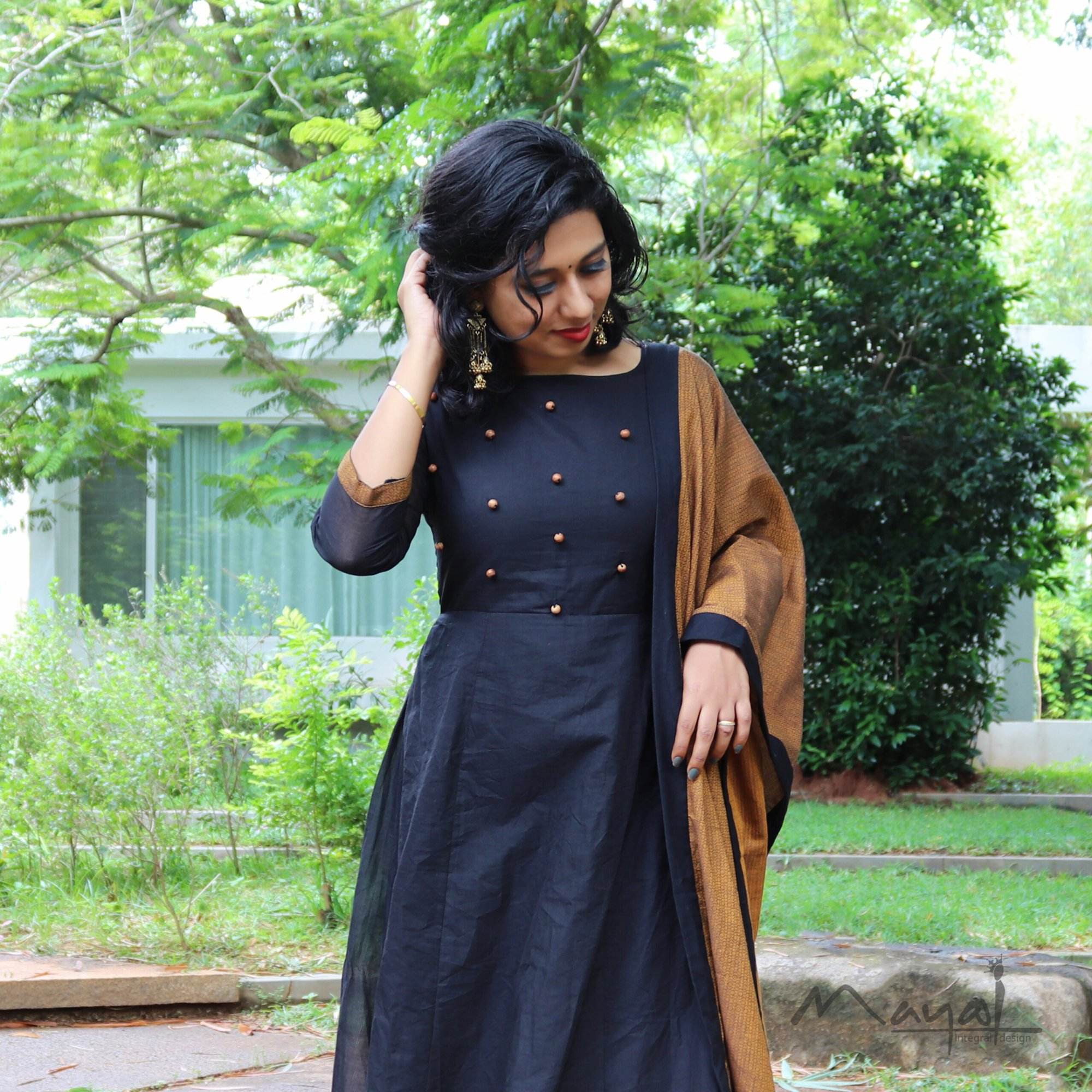 Black Chettinad Cotton Full Gown (Top Only)