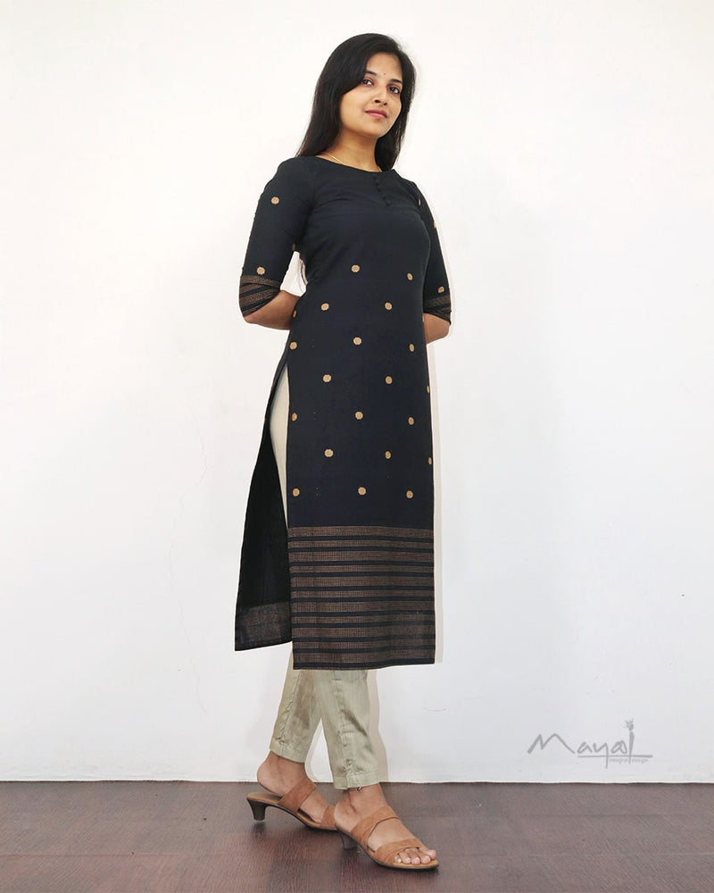 Black Polka Dot Cotton Kurta